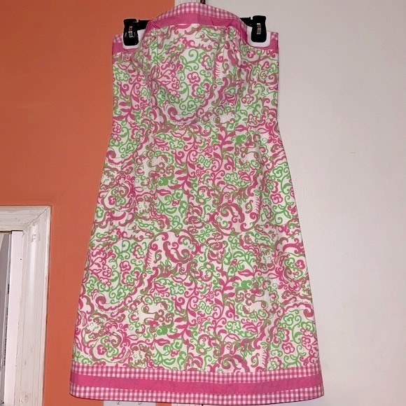 Lilly Pulitzer Sienna Dress White Pink Peanut Island Floral & Gingham - Picture 2 of 11
